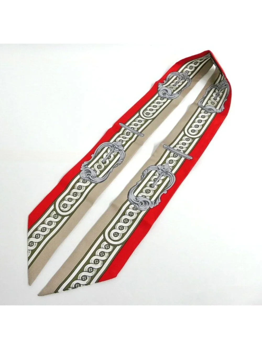 Hermes Twill Brides de Cour Silk Beige Red Scarf - Picture 3 of 6